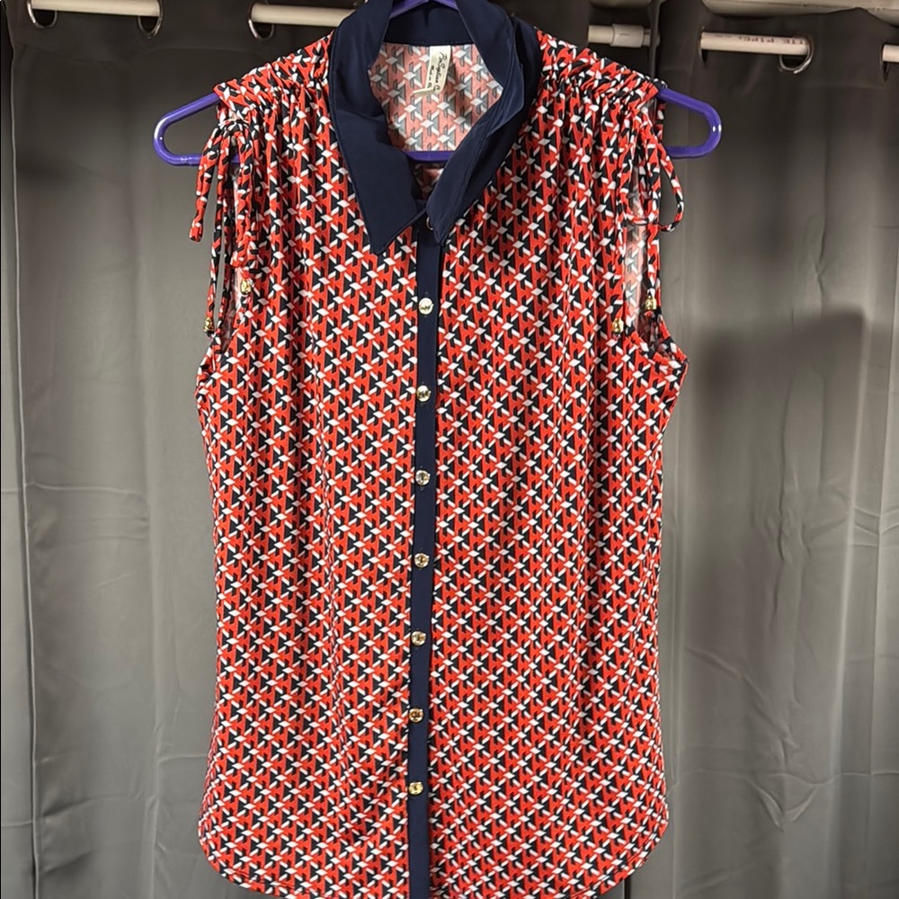 PerSeption Concept Red and Black Geometric Blouse